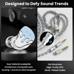 BASN BmasterX 6 Drivers(1DD+3BA+2PZT)In Ear Monitor Headphone (Blue-White)