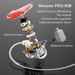 BASN Bmaster Pro Triple Drivers in Ear Monitor Headphone Red-Black