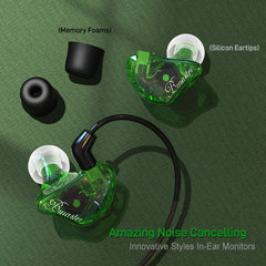 BASN Bmaster Triple Drivers HiFi Stereo Noise-Isolating in Ear Monitor Headphone(Green)