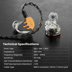 BASN BmasterX 6 Drivers(1DD+3BA+2PZT)In Ear Monitor Headphone (Orange-Black)