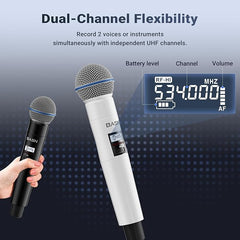 BASN UHF Dual Channel Wireless Microphone System