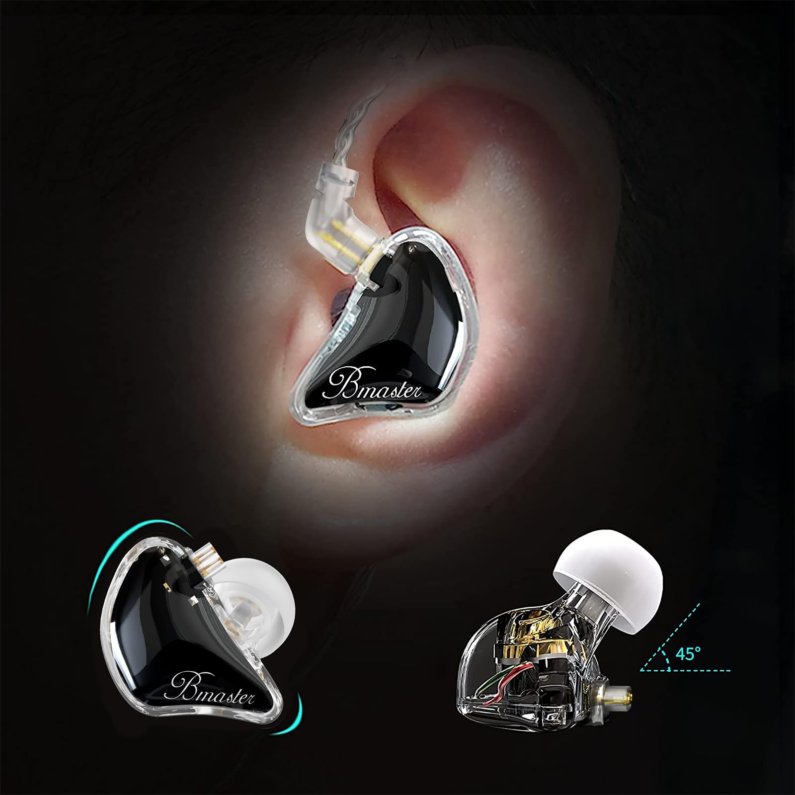 BASN Bmaster 2-Pin Triple Drivers in Ear Monitor Headphone (Black)