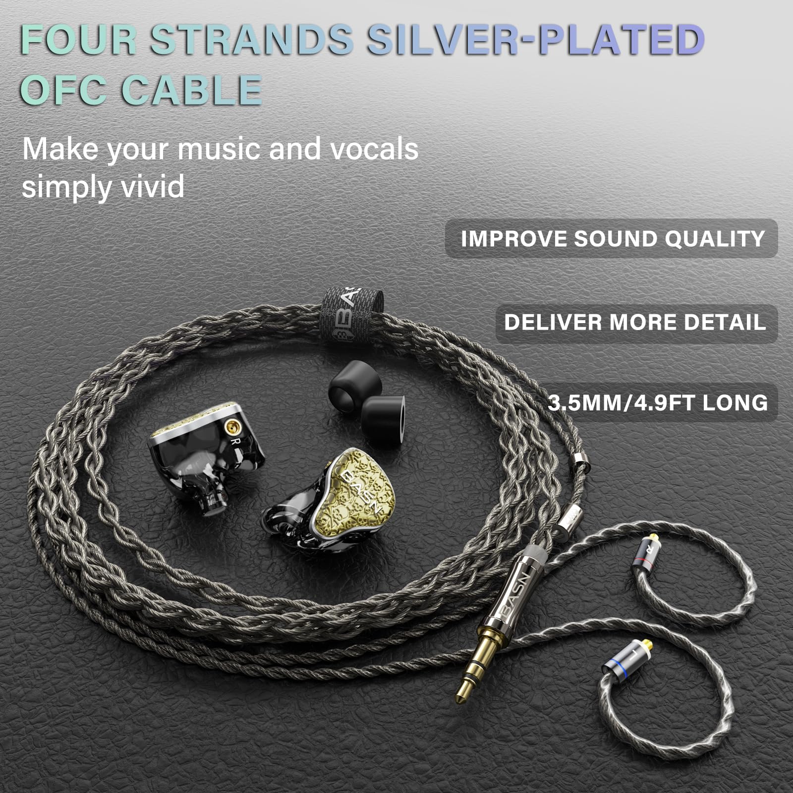 BASN Bmaster5 Five Drivers (1DD+4BA) MMCX Connector In Ear Monitor Headphone (Starlight Gold)