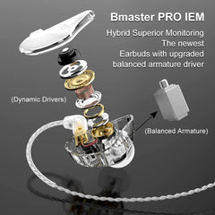 BASN Bmaster Pro Triple Drivers in Ear Monitor Headphone Black+White