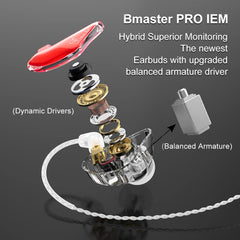 BASN Bmaster Pro Triple Drivers in Ear Monitor Headphone Red-Blue