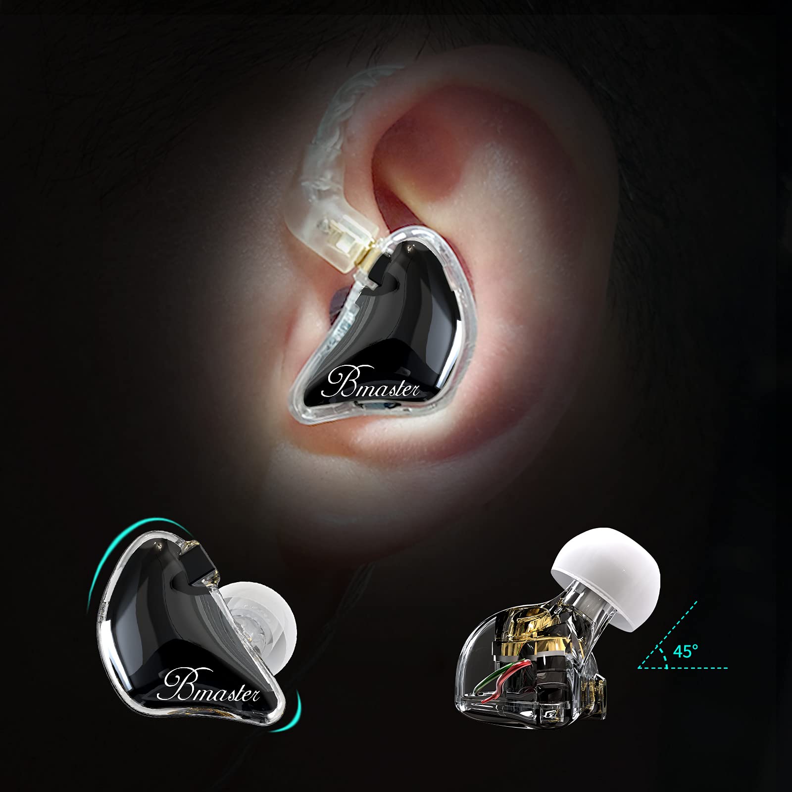 BASN Bmaster Triple Drivers in Ear Monitor Headphone(Clear Black)