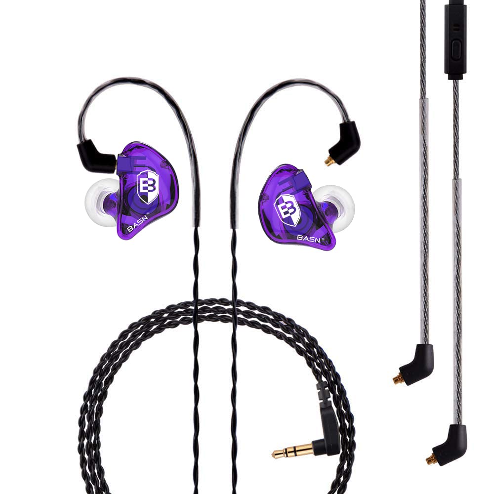 BASN Bsinger Pro IEM Earphones with Dual Driver Dynamic for Musicians Audiophiles (Purple)