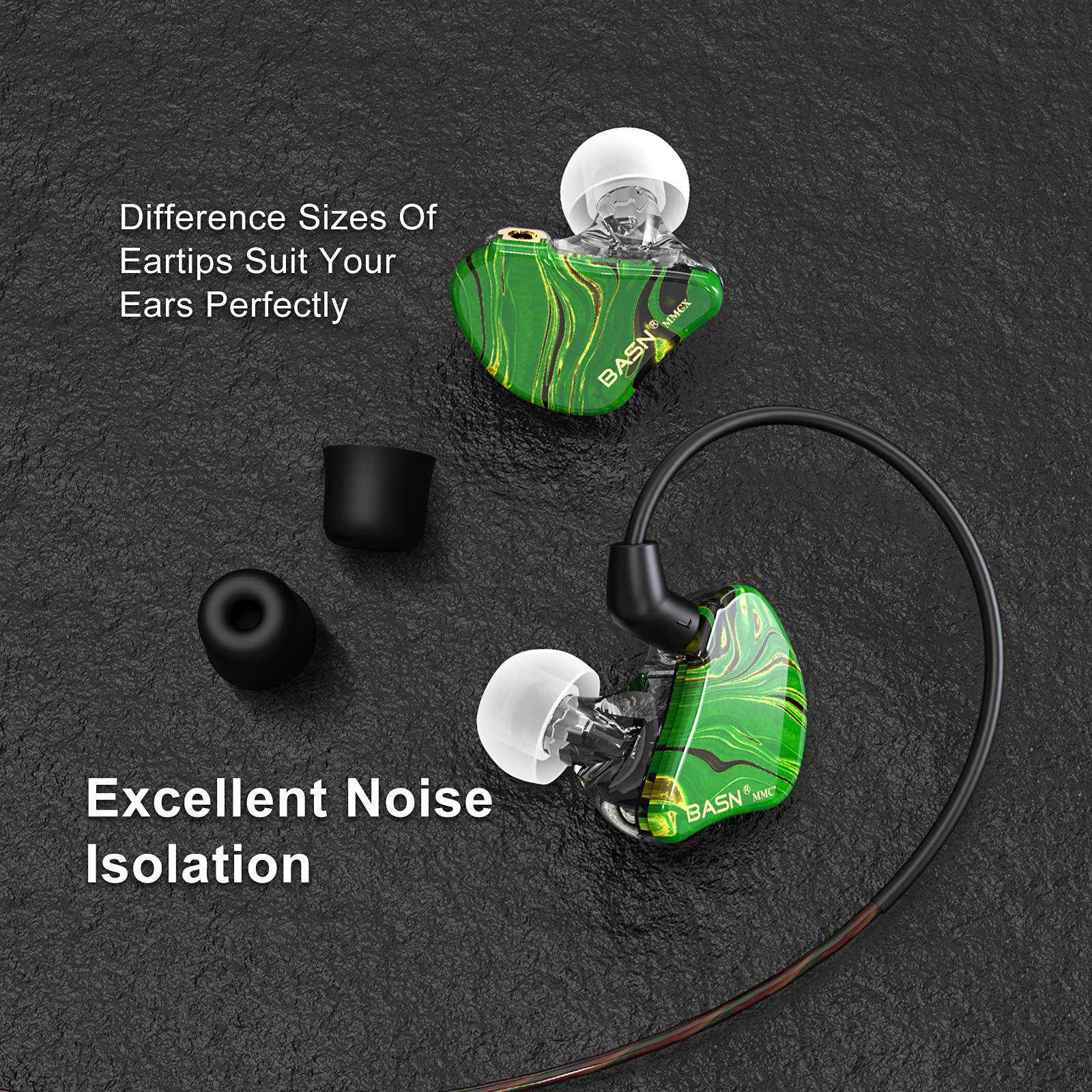 BASN MMCX in Ear Monitor Triple Driver Noise Isolating Headphones Forest Green