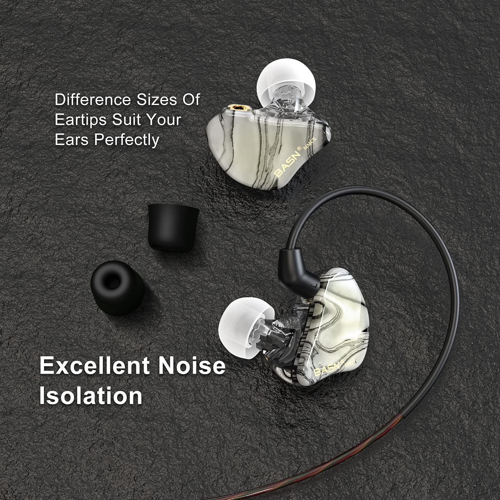 BASN MMCX in Ear Monitor Triple Driver Noise Isolating Headphones Porcelain White 