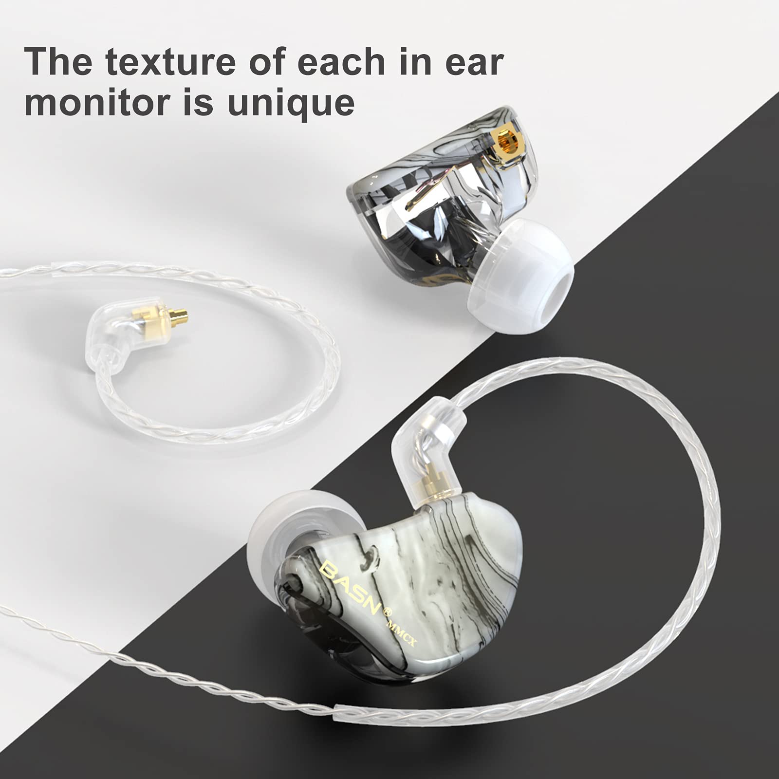 BASN MMCX in Ear Monitor Triple Driver Noise Isolating Headphones Porcelain White 