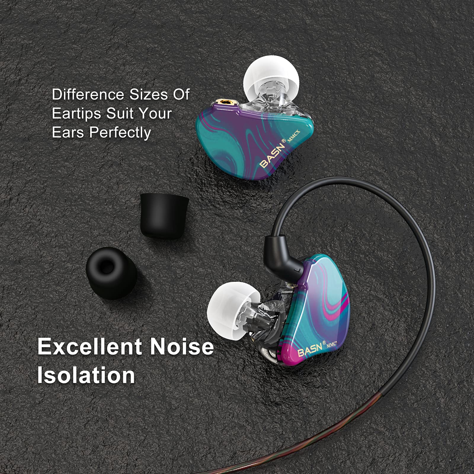 BASN MMCX in Ear Monitor Triple Driver Noise Isolating Headphones Purple Aurora