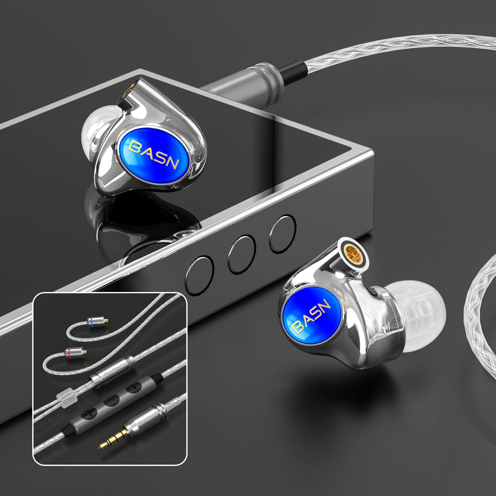 BASN Metalen Pro 4 Drivers HiFi (2DD+2BA) In-Ear Monitor Headphones (Sapphire)