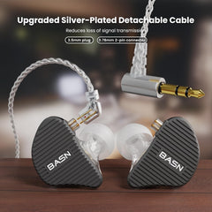 BASN Mix-PD 2-Pin Planar Driver+Dynamic Driver HiFi in Ear Monitor Earphone (Black)