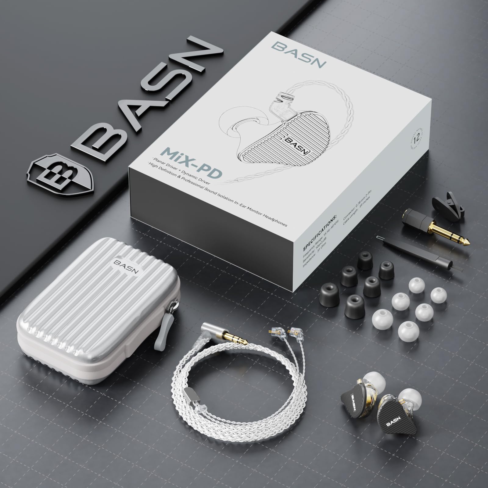 BASN Mix-PD 2-Pin Planar Driver+Dynamic Driver HiFi in Ear Monitor Earphone (Black)