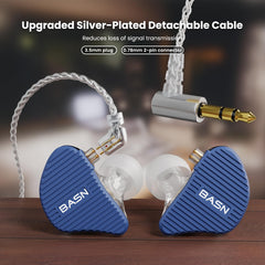 BASN Mix-PD 2-Pin Planar Driver+Dynamic Driver HiFi in Ear Monitor Earphone (Blue)