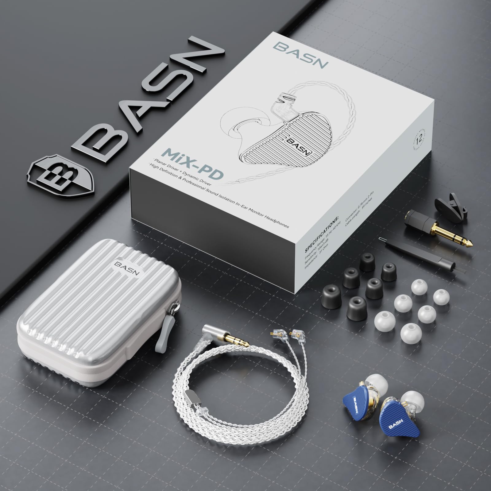 BASN Mix-PD 2-Pin Planar Driver+Dynamic Driver HiFi in Ear Monitor Earphone (Blue)