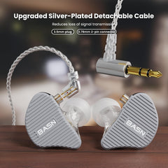 BASN Mix-PD 2-Pin Planar Driver+Dynamic Driver HiFi in Ear Monitor Earphone (Grey)