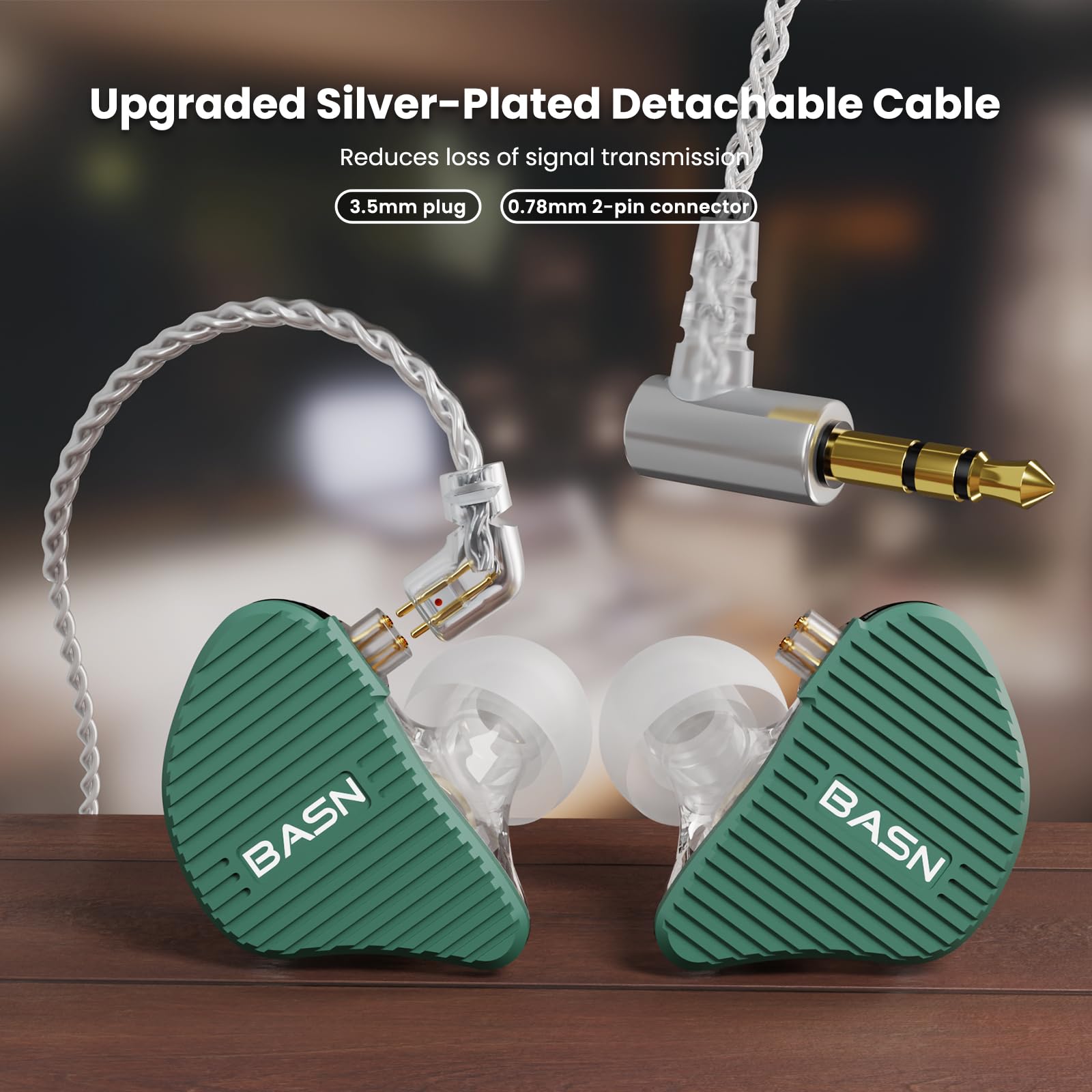 BASN Mix-PD 2-Pin Planar Driver+Dynamic Driver HiFi in Ear Monitor Earphone (Green)