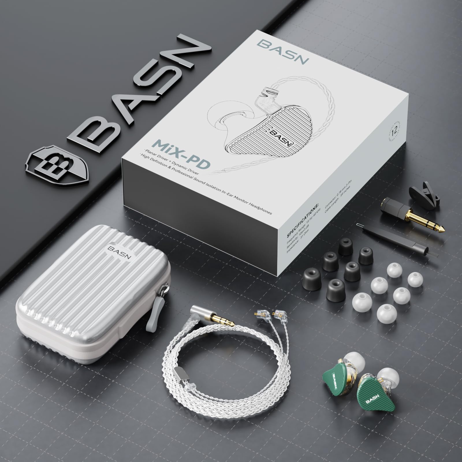 BASN Mix-PD 2-Pin Planar Driver+Dynamic Driver HiFi in Ear Monitor Earphone (Green)