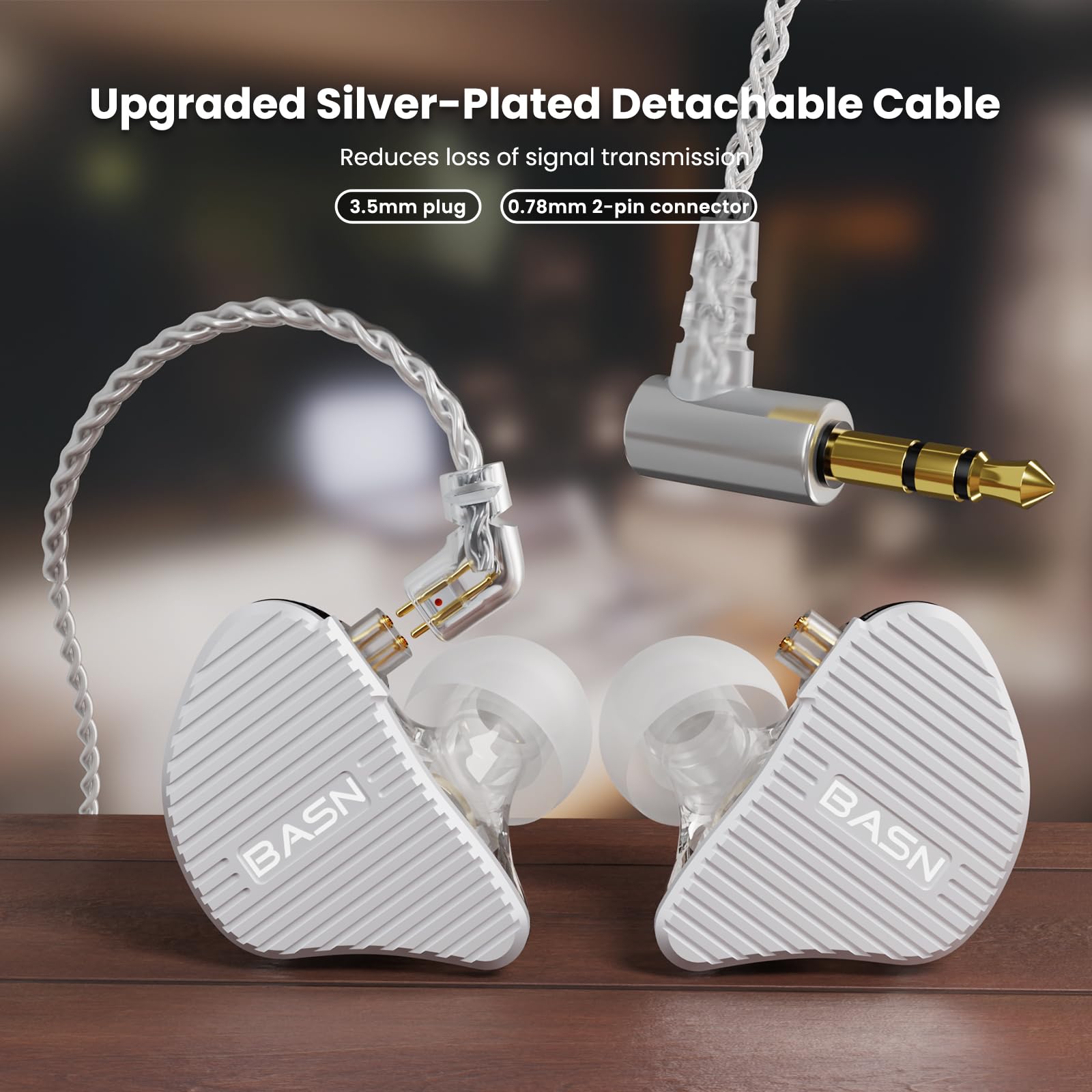 BASN Mix-PD 2-Pin Planar Driver+Dynamic Driver HiFi in Ear Monitor Earphone (Silver)